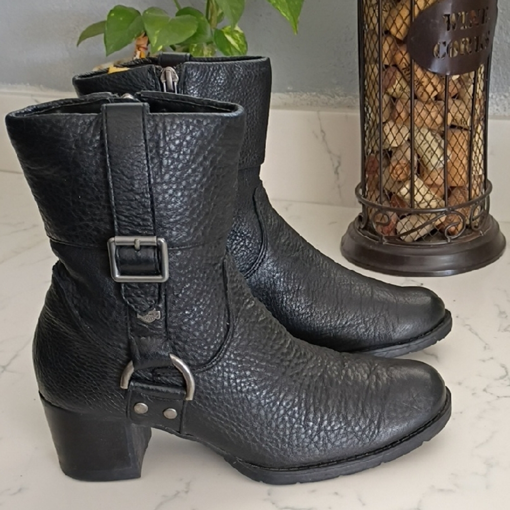 Harley-Davidson Black Textured Ankle Boots